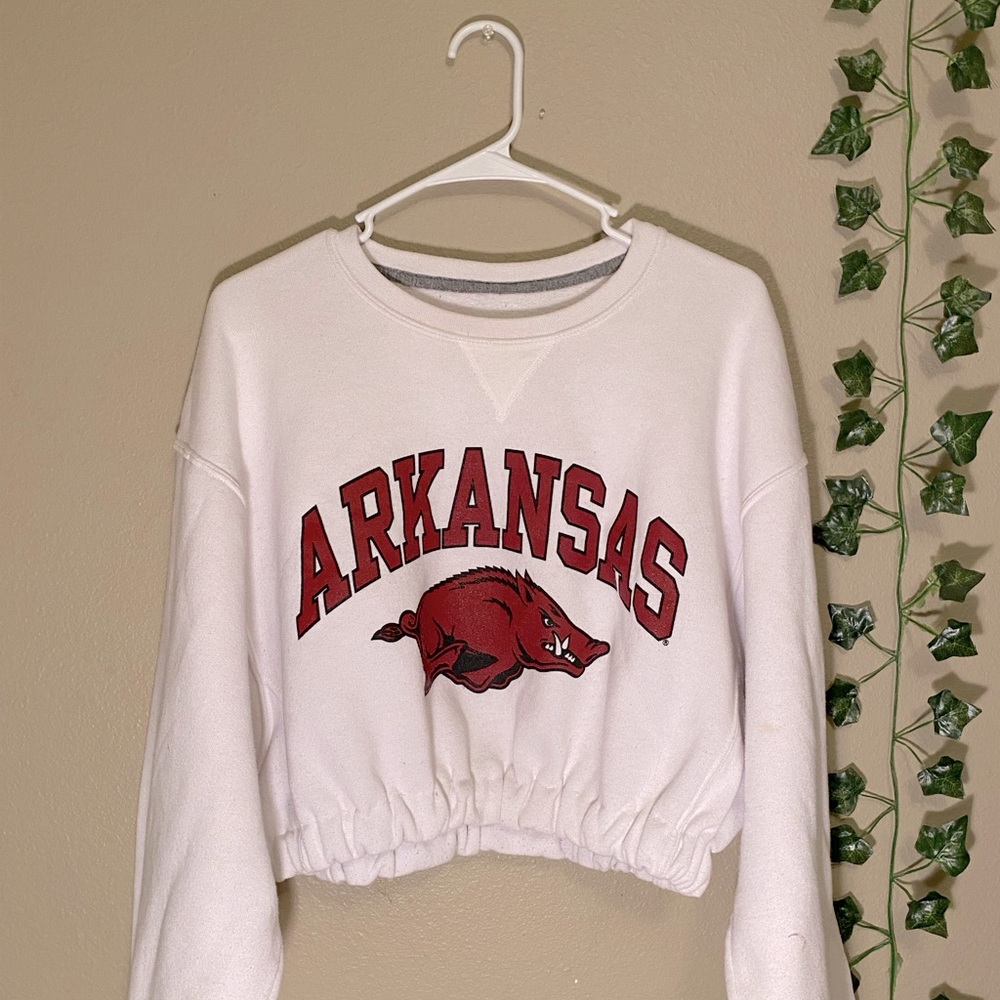 Arkansas Razorback drawstring cropped hoodie.